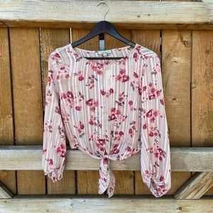 Crave Fame Floral Stripe Sheer Crop Top Rose Dust